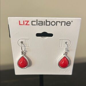 Liz Claiborne Red Drop Earrings new